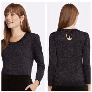 Draper James Colorful Glitter Scoop Neck Black Sweater Women’s M Holiday